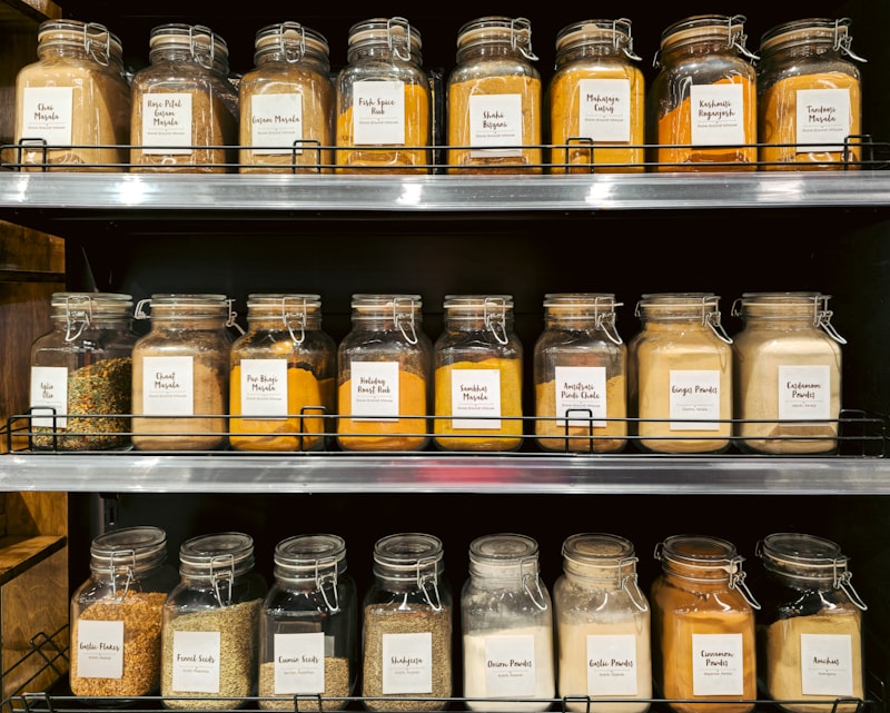 Bulk spices and masala powders at Om Spice and Sweets Indian grocery store in Temple Texas